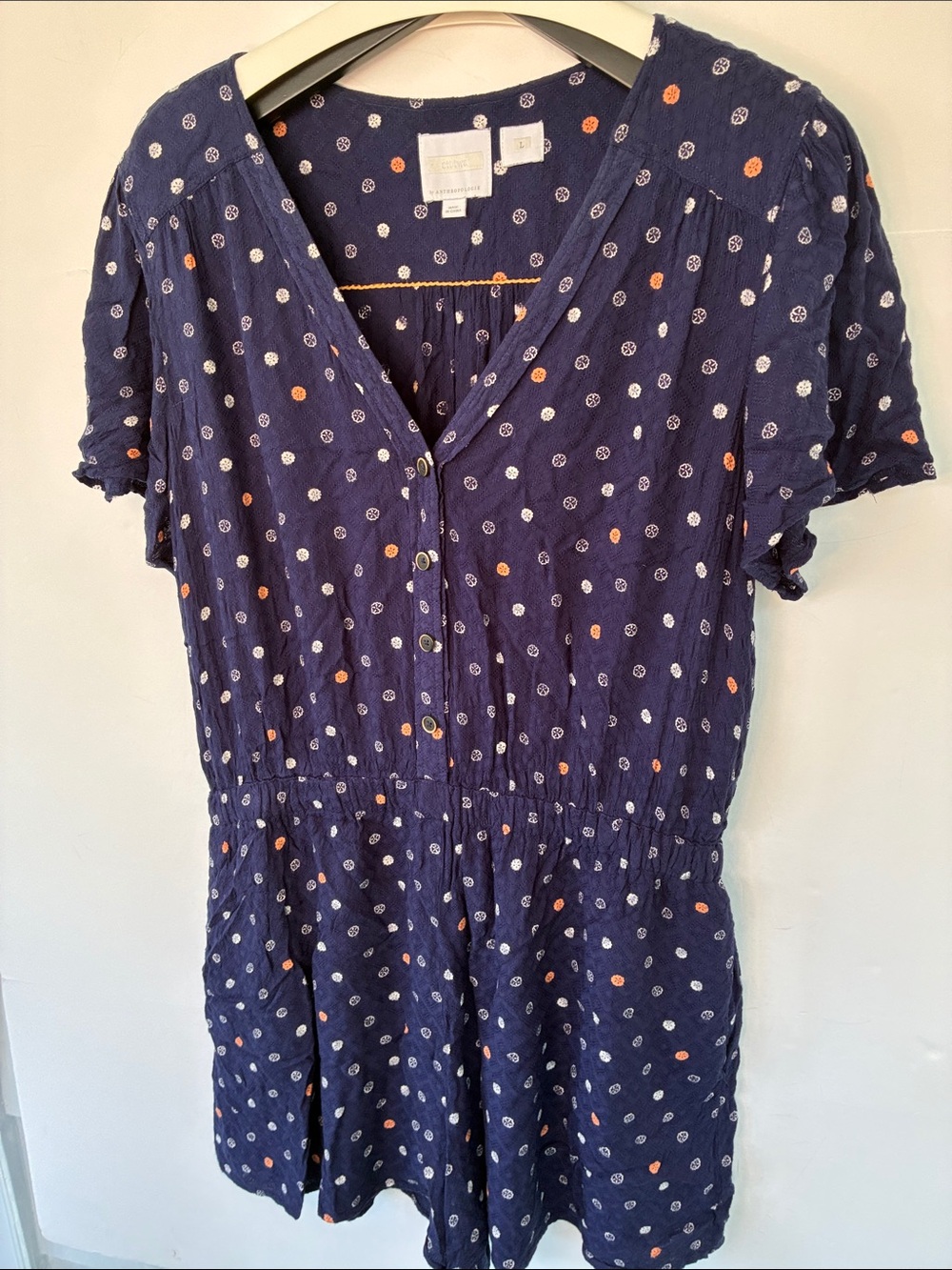 ett:twa by Anthropologie Navy Polka-Dot Short-Sleeve Romper Large - Picture 8 of 14
